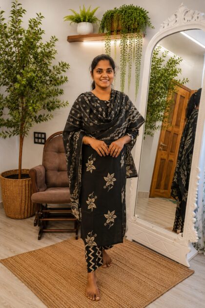 Pure Cotton Salwar Set Black