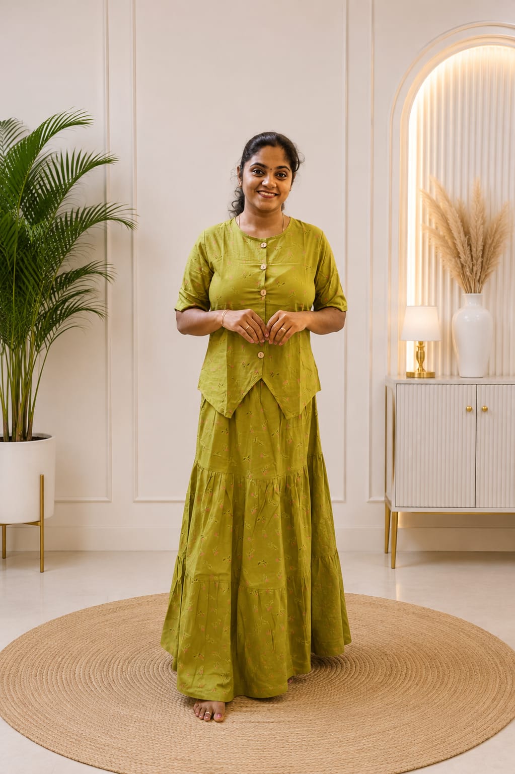 Cotton Skirt And Top Olive Green