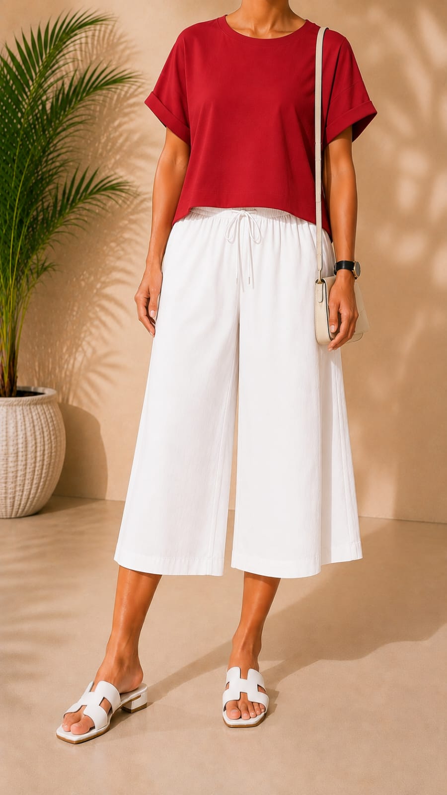 Cotton Capri Pants White - Image 2