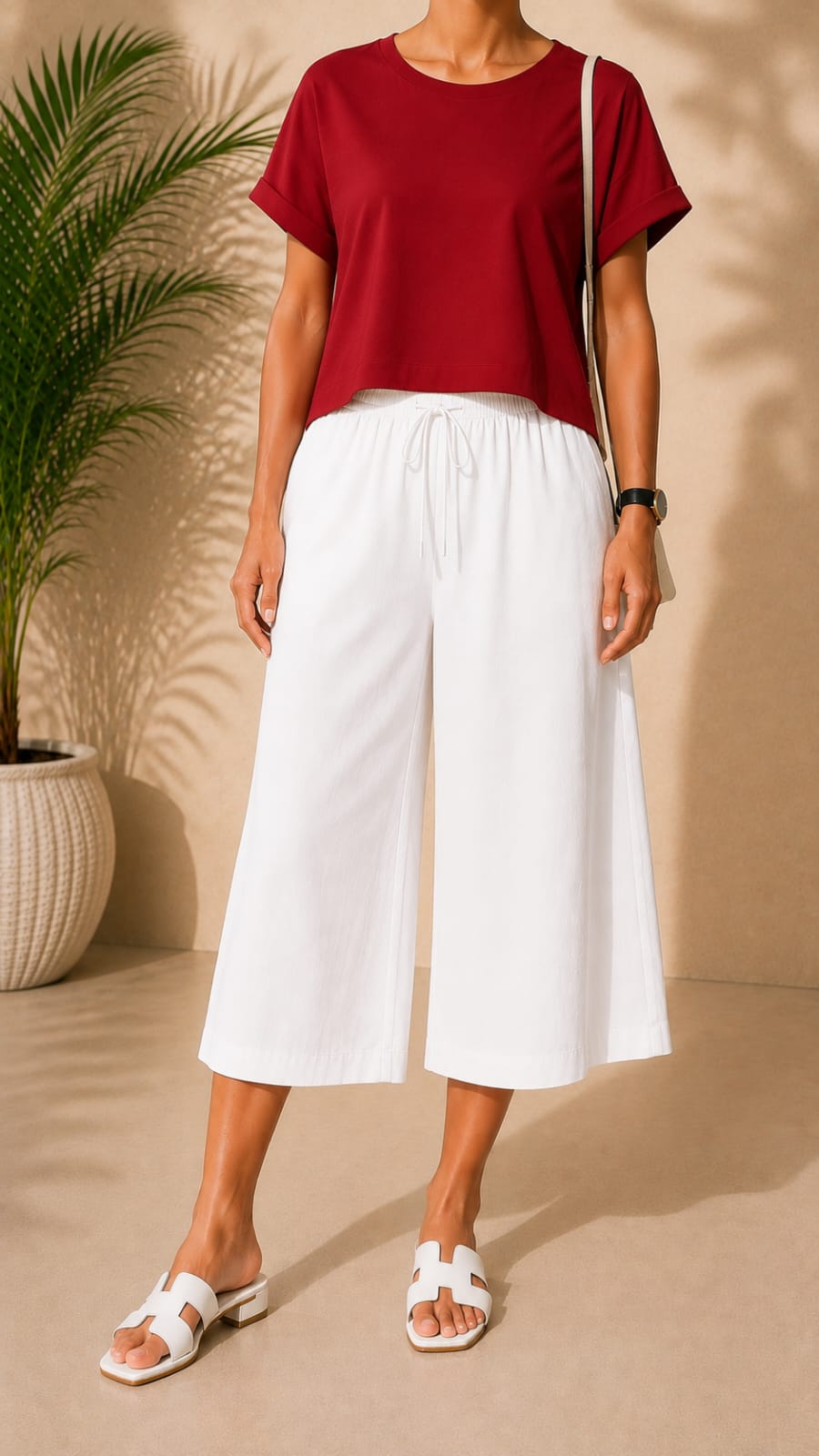 Cotton Capri Pants White - Image 3