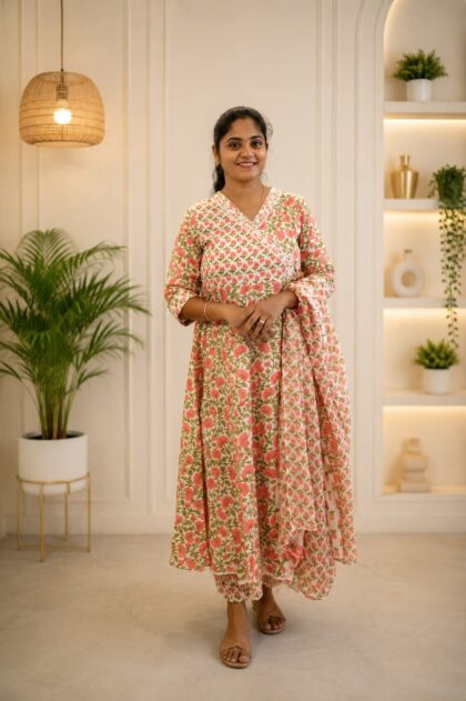 Anarkali Top And Dupatta Set Sandle Rose