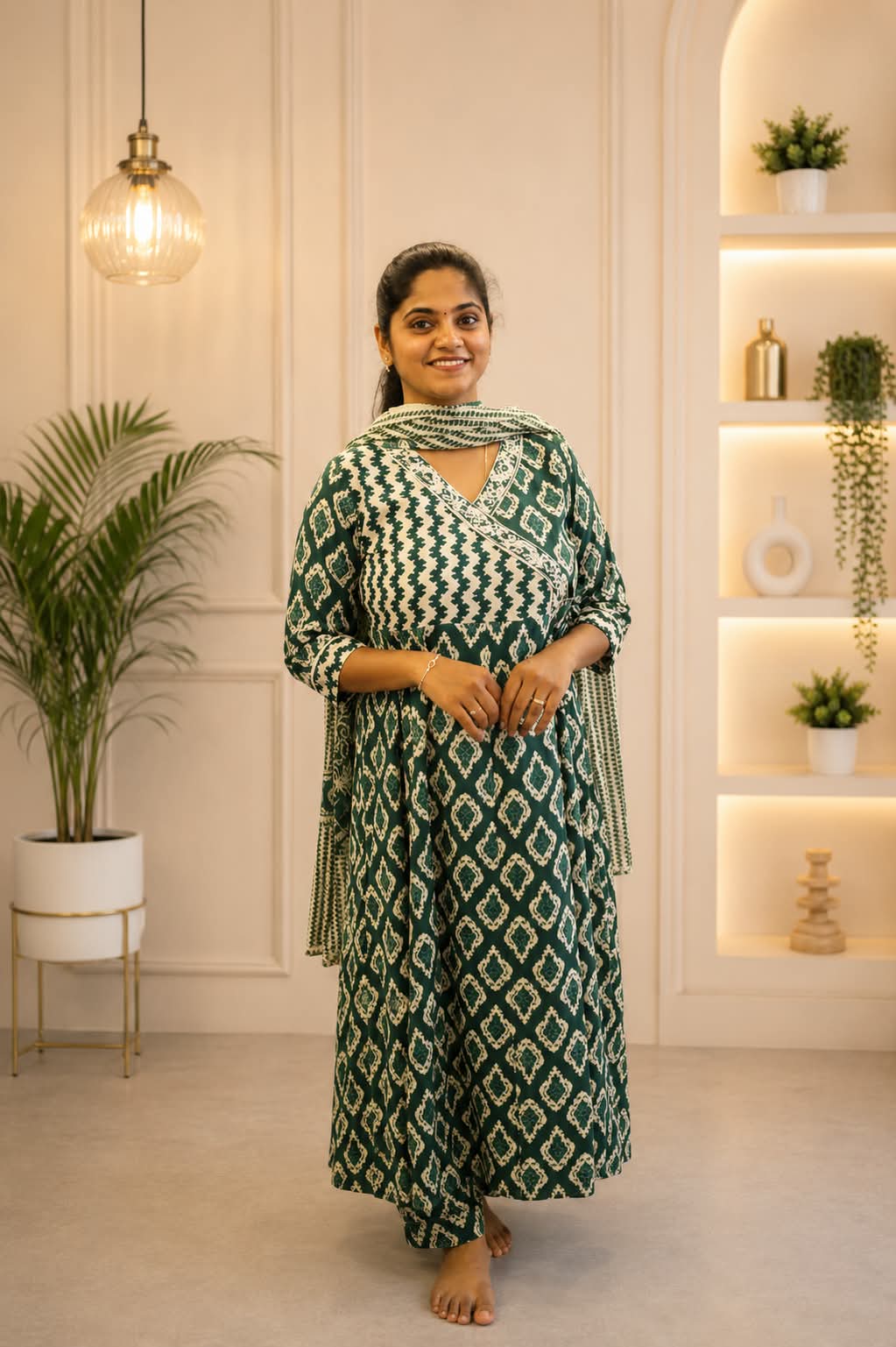Anarkali Top And Dupatta Set Green Zic Zac