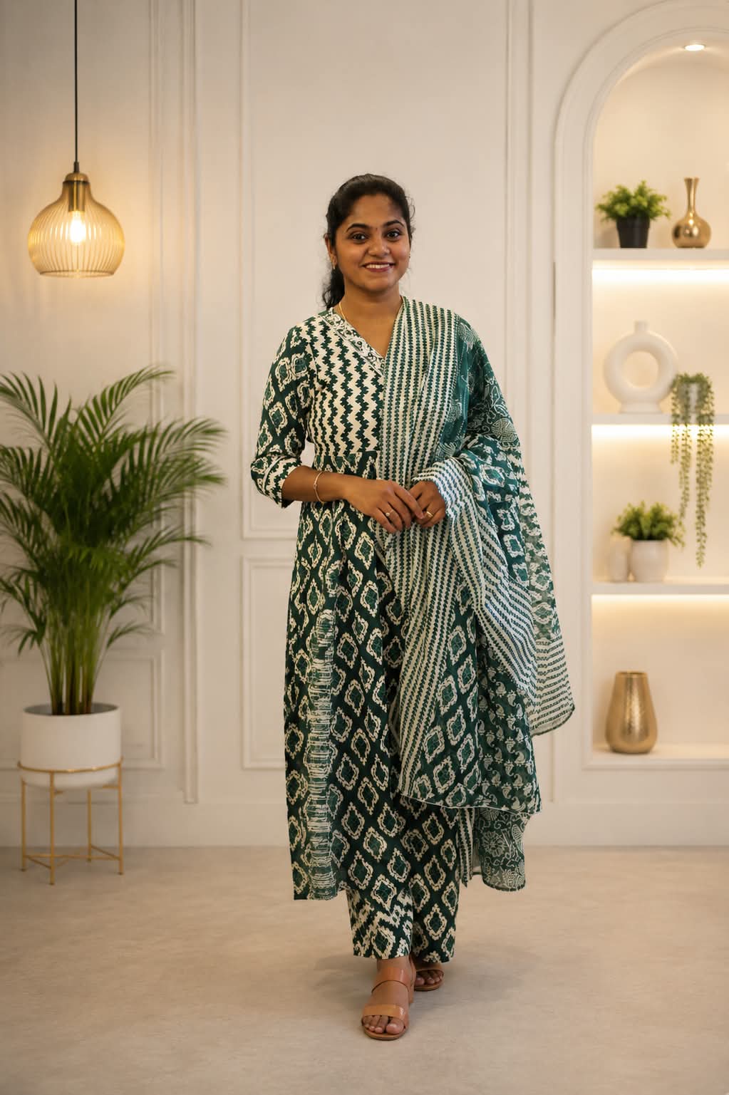 Anarkali Top And Dupatta Set Green Zic Zac - Image 2