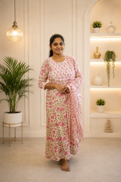 Anarkali Top And Dupatta Set Baby Pink