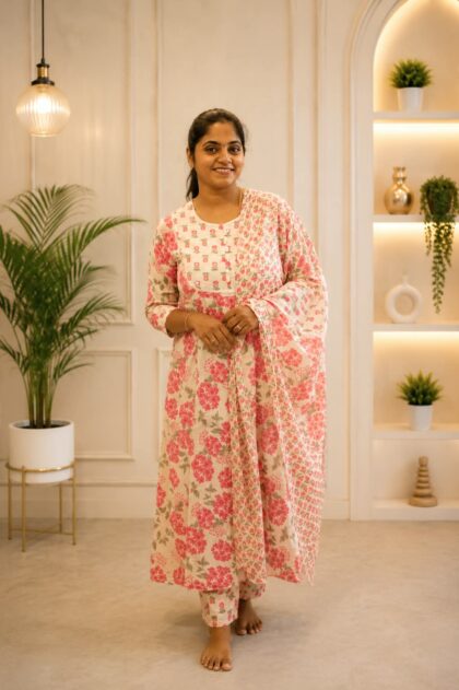 Anarkali Top And Dupatta Set Rose Mirror