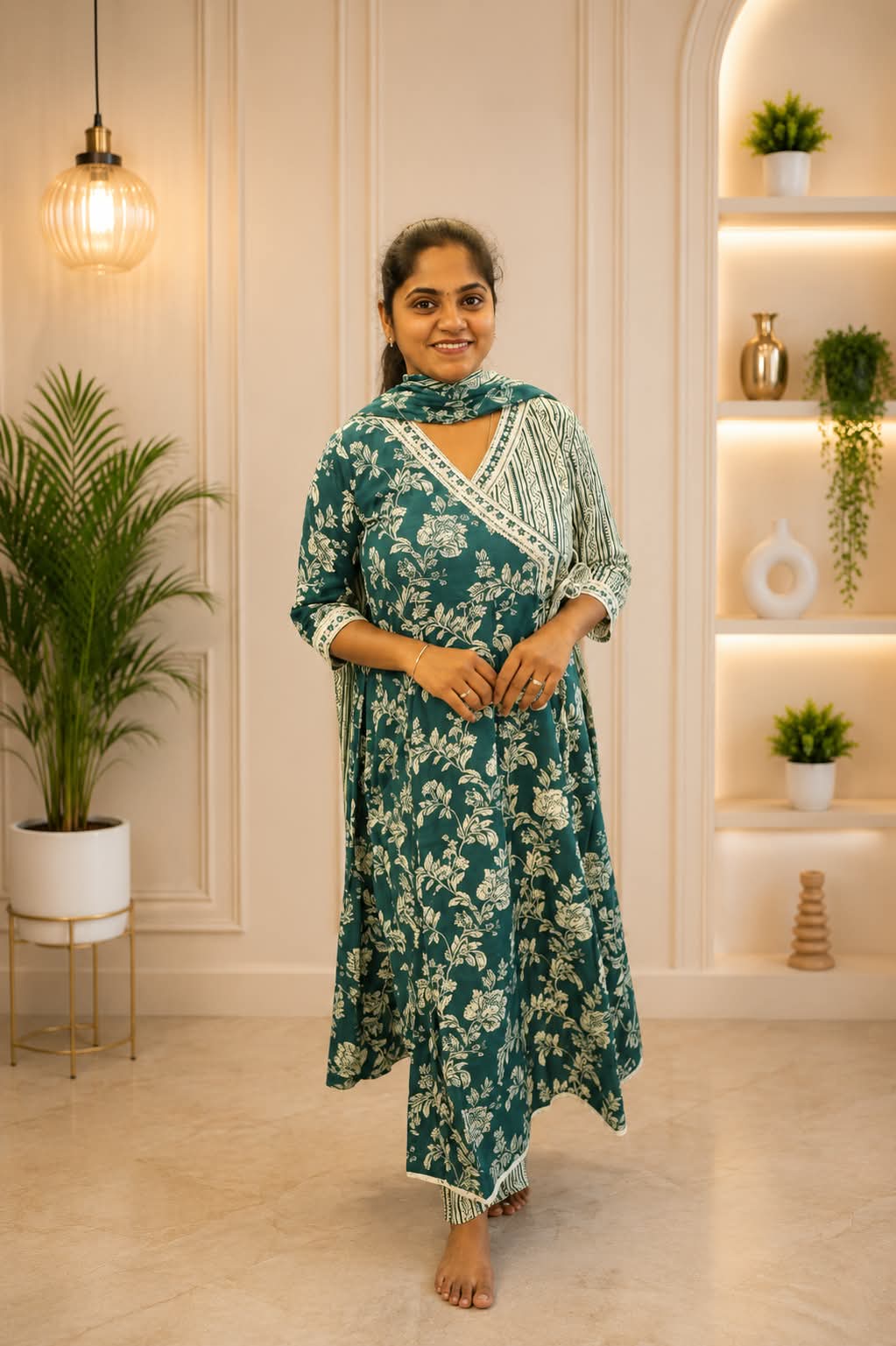 Anarkali Top And Duppatta Set Green Flower - Image 2