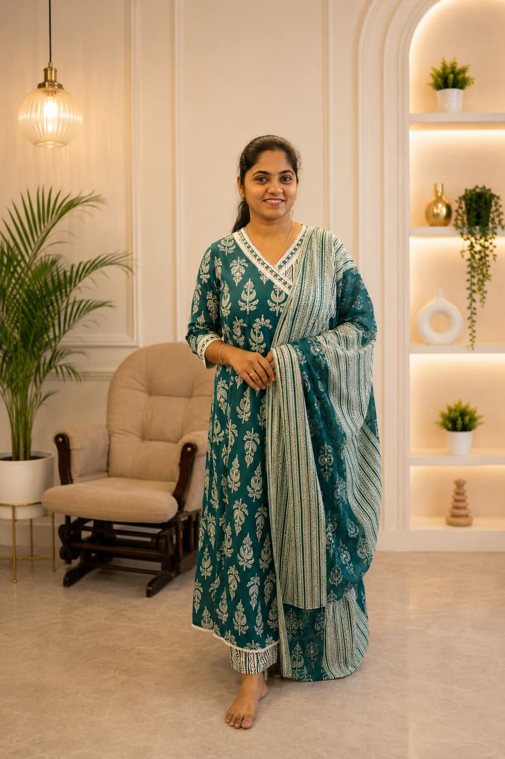 Anarkali Top And Duppatta Set Green Flower