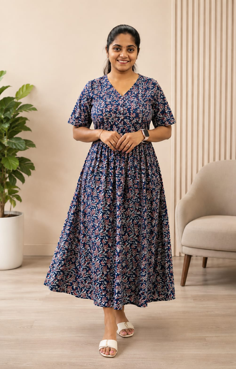 New Breathable Cotton Frocks Blue Flower - Image 2