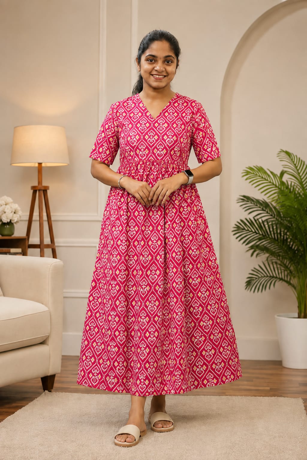 New Breathable Cotton Frocks Pink - Image 2