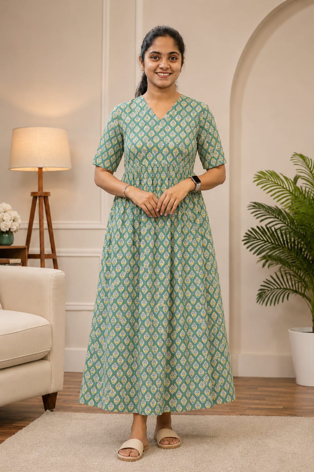 New Breathable Cotton Frocks Sea Green - Image 2
