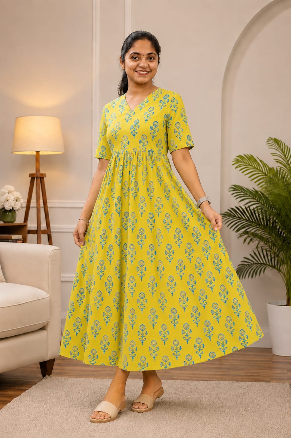 New Breathable Cotton Frocks Yellow - Image 2