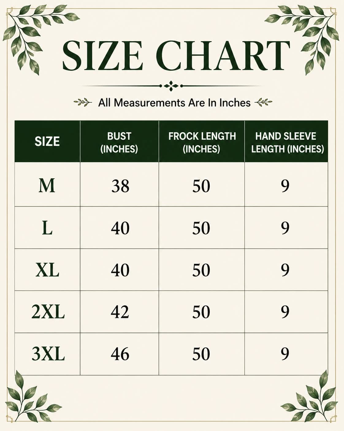 New Breathable Cotton Frocks Size Chart