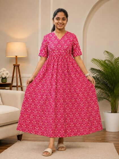 New Breathable Cotton Frocks Pink