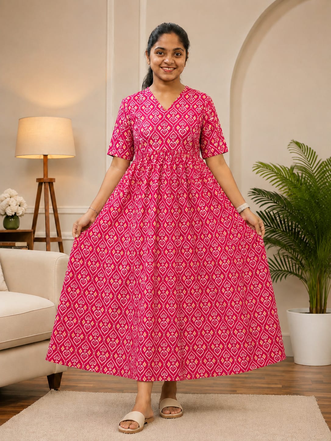 New Breathable Cotton Frocks Pink