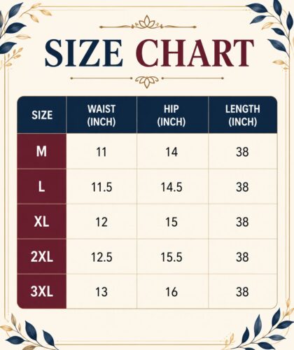 New Kaadi Strechable Pants Size Chart