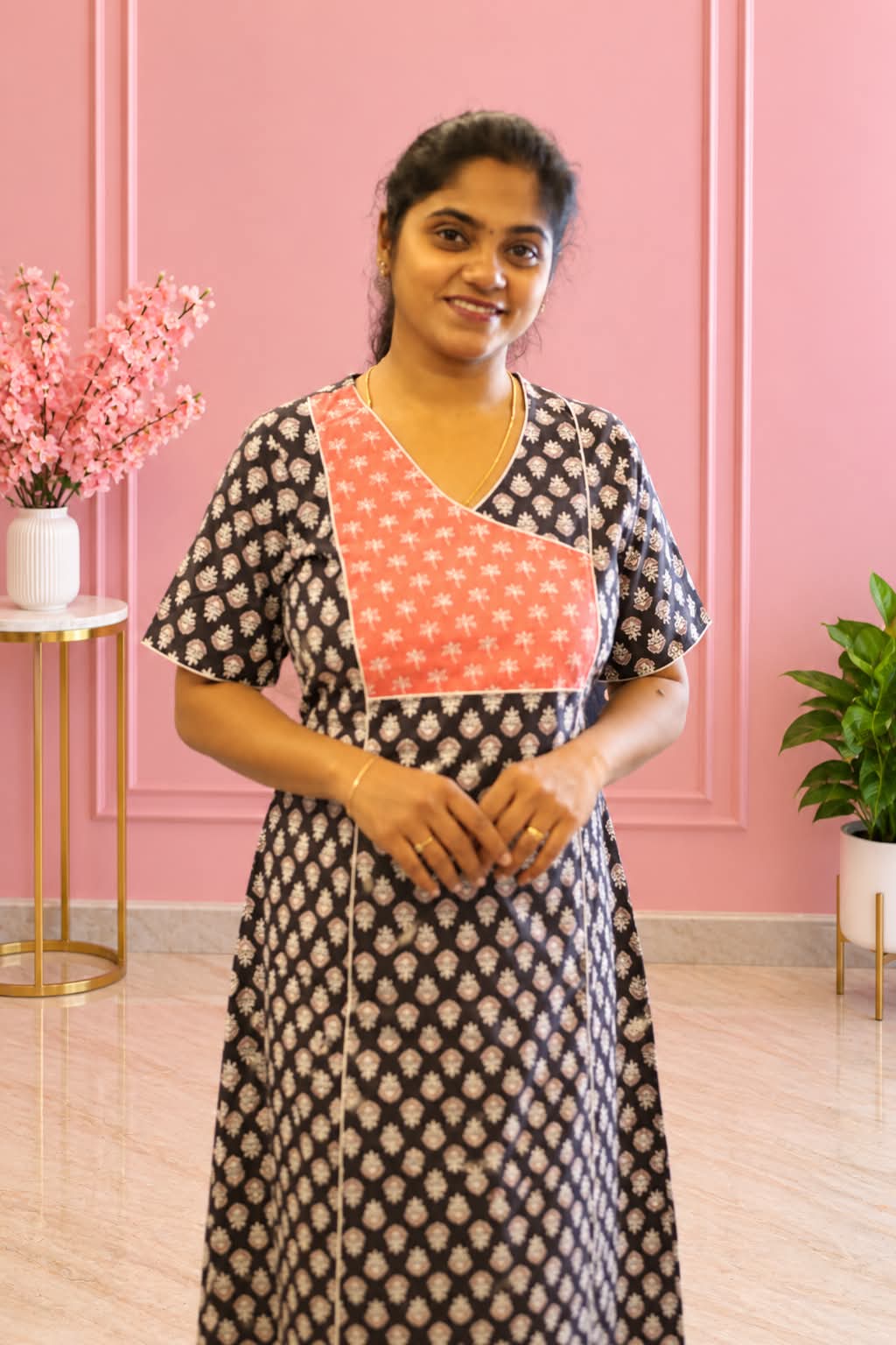 Salwar Cut Nighty Black With Orange - Image 2