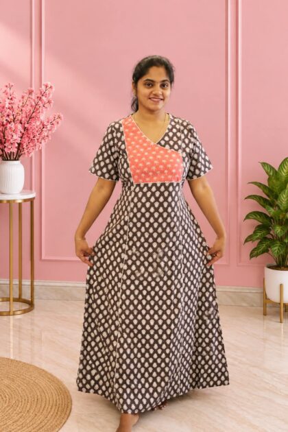 Salwar Cut Nighty Black With Orange