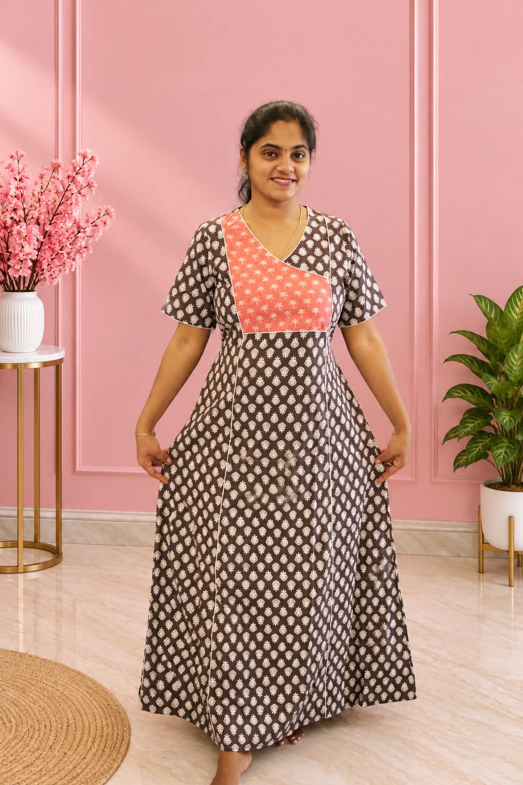 Salwar Cut Nighty Black With Orange