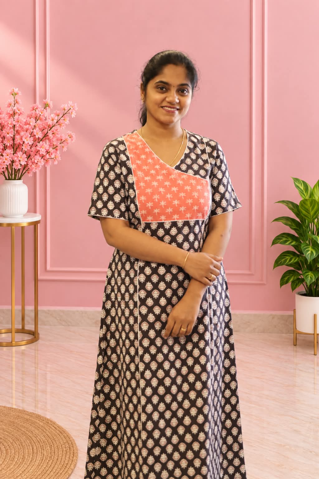 Salwar Cut Nighty Black With Orange - Image 3