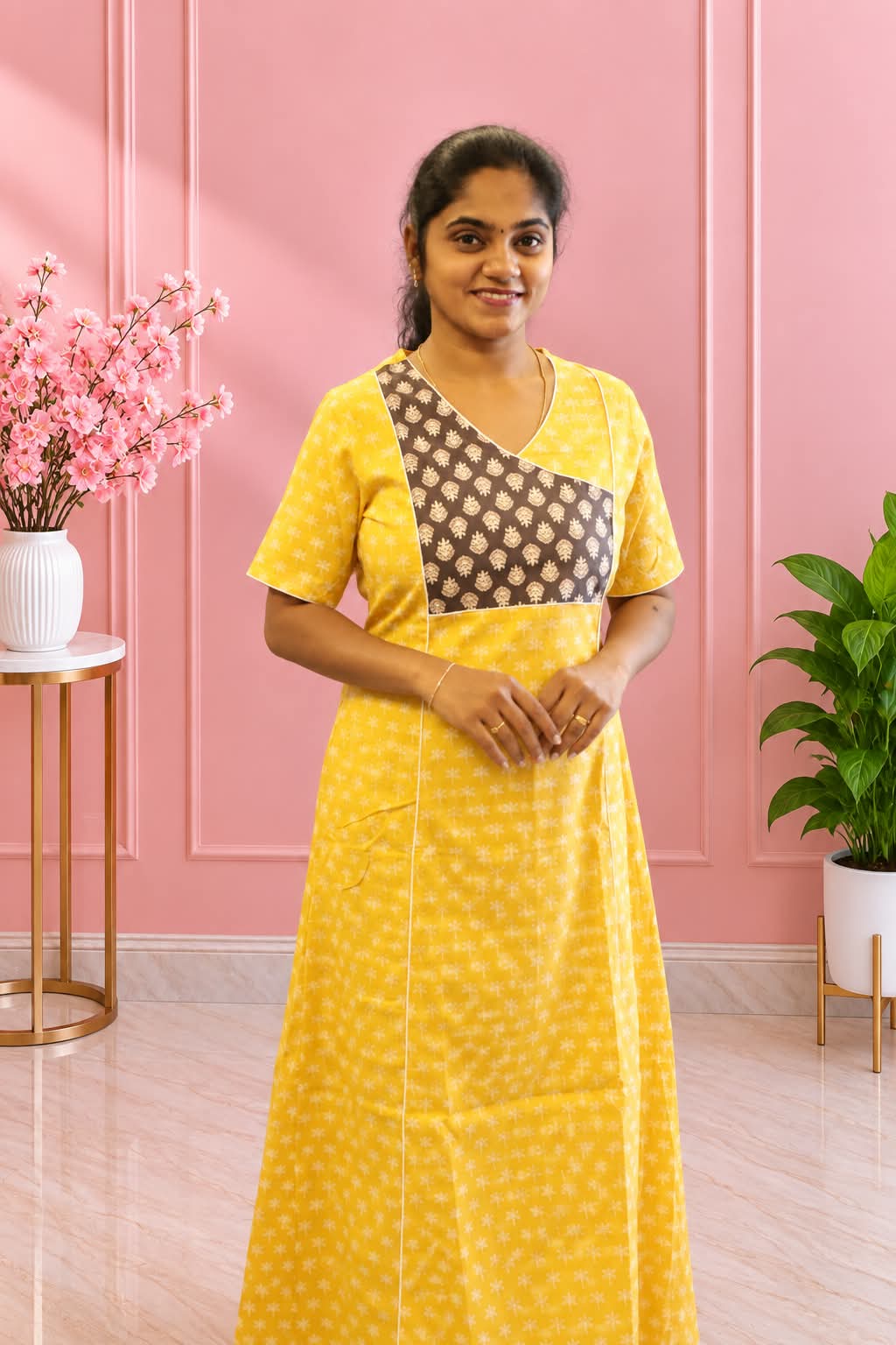 Salwar Cut Nighty Yellow With Black - Image 2