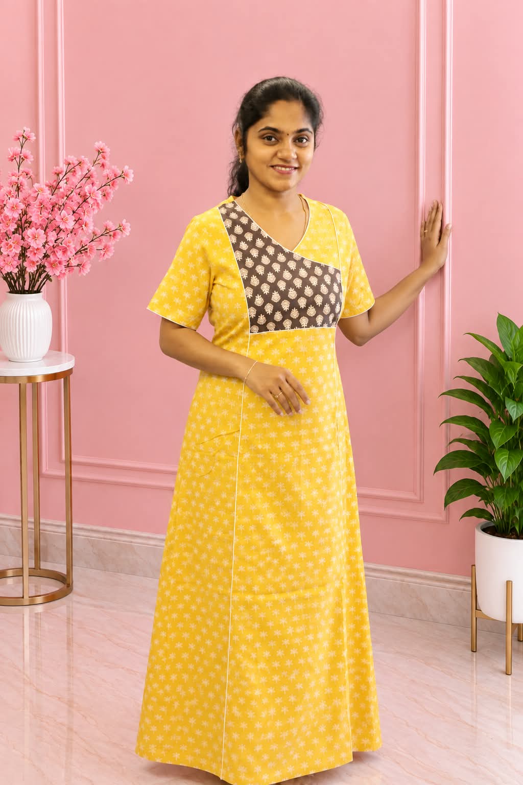 Salwar Cut Nighty Yellow With Black - Image 3