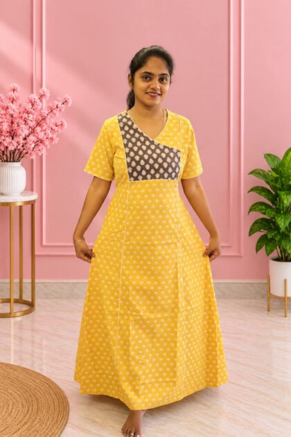 Salwar Cut Nighty Yellow With Black