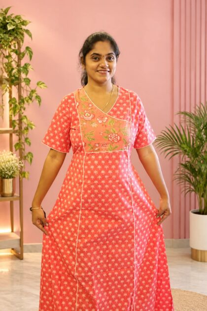 Salwar Cut Cotton Nighty Blush Pink Floral