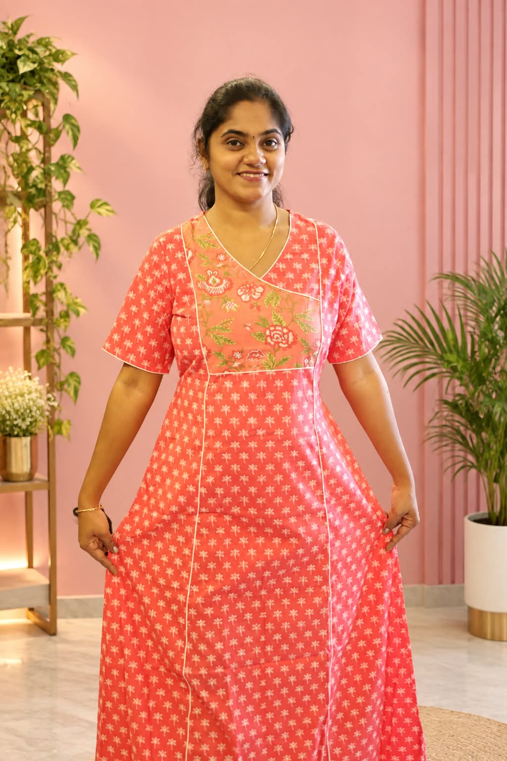 Salwar Cut Cotton Nighty Blush Pink Floral