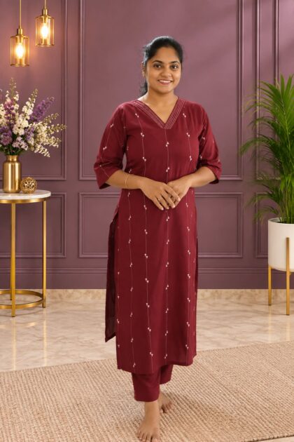 Elegant Cotton Co-ord Set Maroon