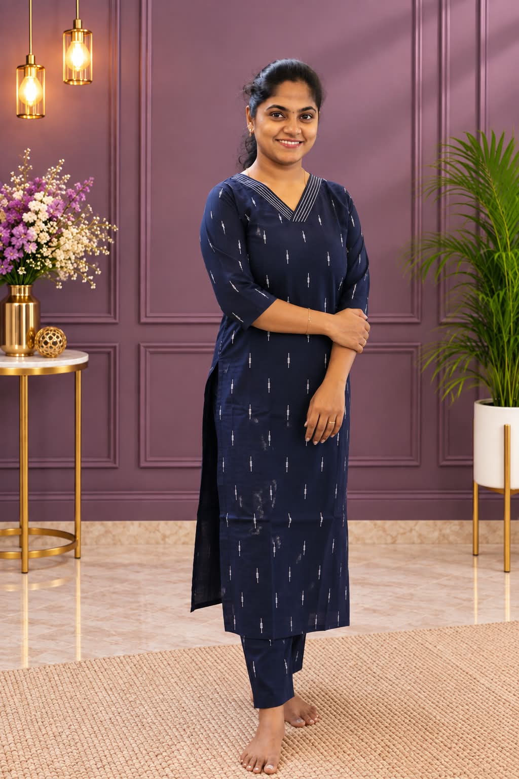 Elegant Cotton Co-ord Set Navy Blue - Image 2