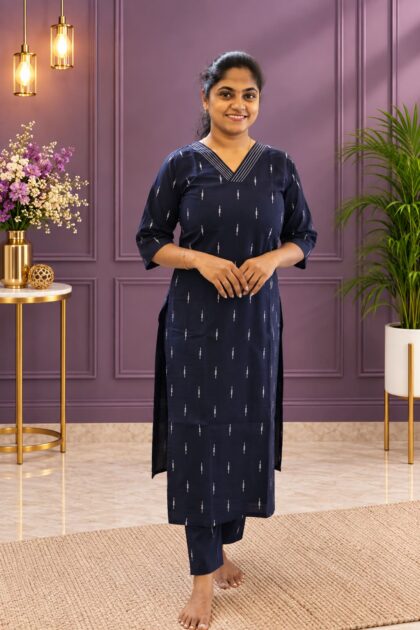 Elegant Cotton Co-ord Set Navy Blue