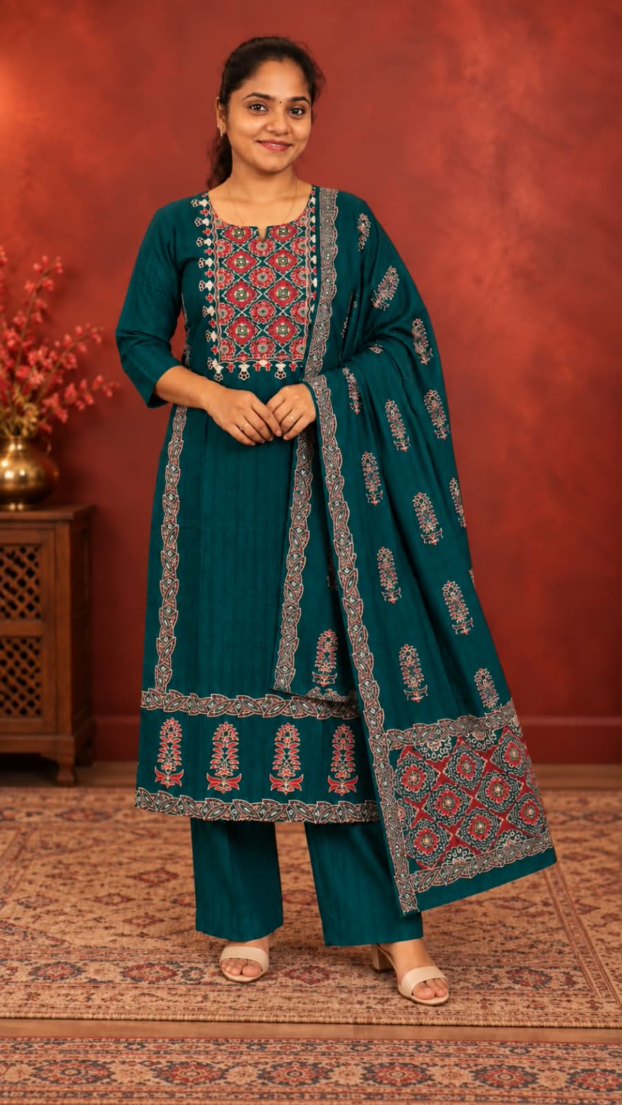 Mirror Pure Cotton Salwar Set Green
