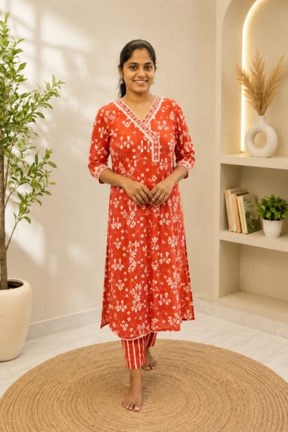 Cotton Co Ord Set Brick Red