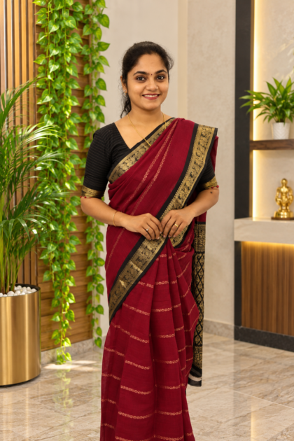 Fancy Cotton Saree Dark Wine