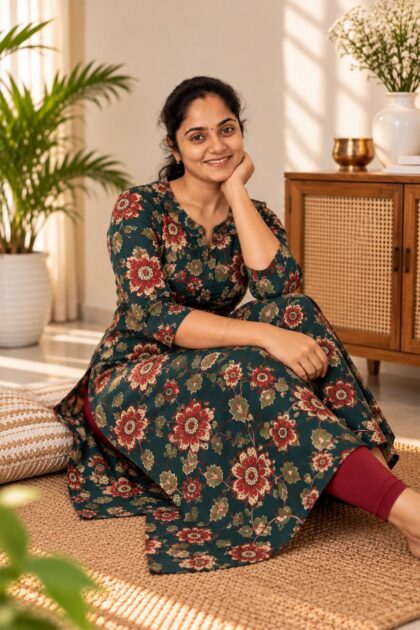 Elegant Floral Cotton Straight Kurti