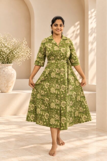 Cotton A Line Notch Collar Leaf Green