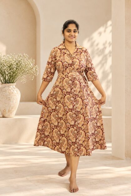 Cotton A Line Notch Collar Dress Purple