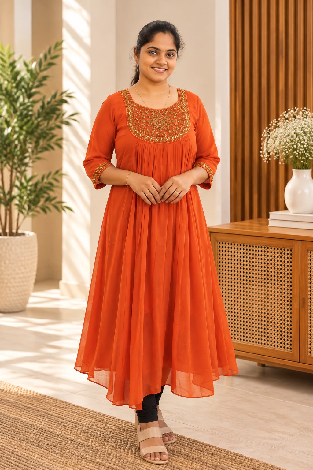 Georgette Handwork Party Wear Kurti Orange - Image 2