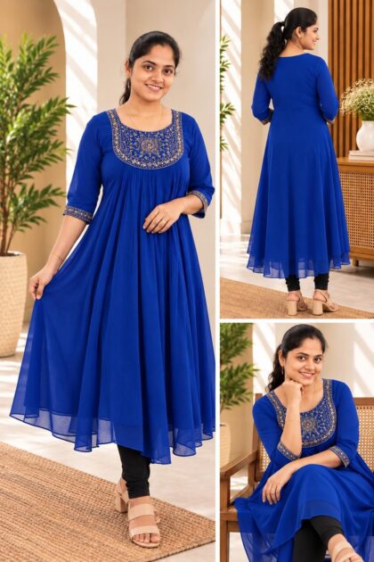 Georgette Handwork Party Wear Kurti Royal Blue